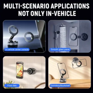 4-teiliges Magnetisches Handyhalter-Set, Drehbarer Auto-Vakuum-Saugnapf-Handyhalter, Ausziehbar, Faltbar 360° Drehbarer Magnetischer Handyhalter, Zinklegierung Material, Superstarker Saugnapf-Magnetischer Auto-Handyhalter