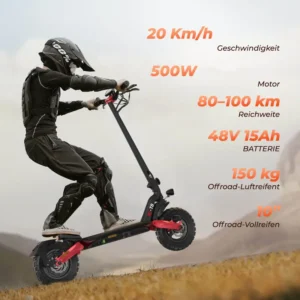 10 Zoll E Scooter mit Straßenzulassung für Erwachsene, max. 20 km/h Geschwindigkeit, 80-100 KM Reichweite, 48V 15Ah, Lange Reichweite，Maximale Belastung 150kg, Geländetauglicher Elektroroller, Faltbarer E Scooter mit Straßenzulassung, 4 Stoßdämpfer Design, 500W Birstenloser Motor