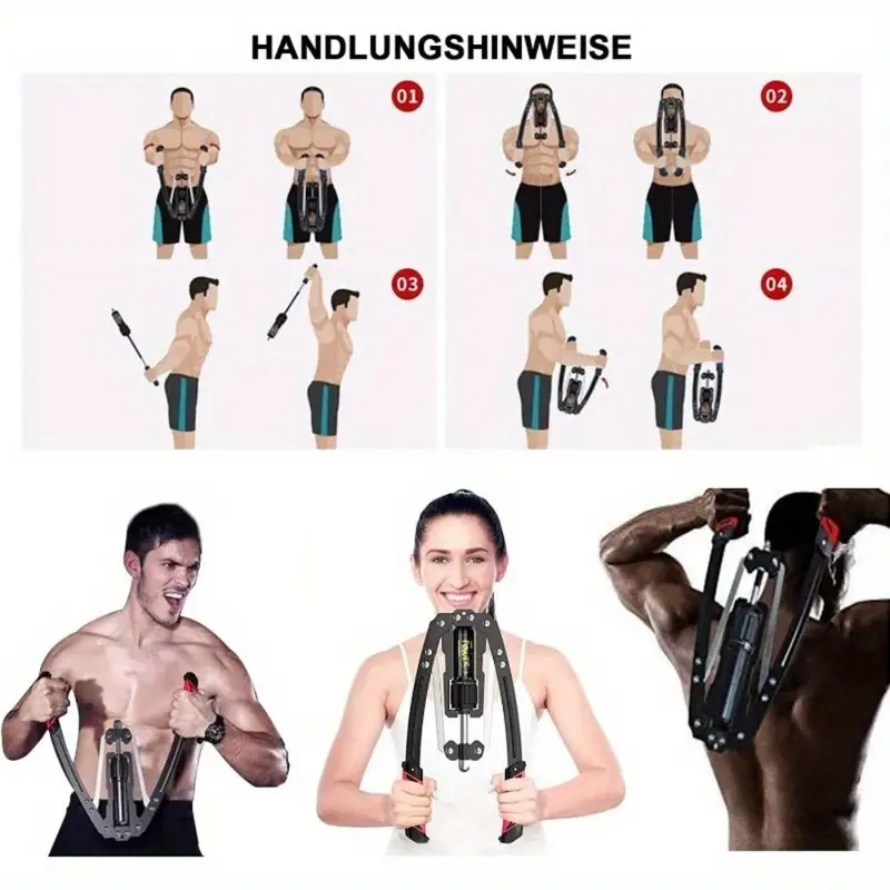 Verstellbarer Hydraulischer Brusttrainer mit Armtrainingsgerät - Hochbelastbares 10-200kg/22-440lbs Widerstandssystem inkl. Doppel-Federmechanismus, Verriegelungsfunktion & Polster für Fitnessstudio, Muskelaufbau Armbau (Schwarz) – Bild 7