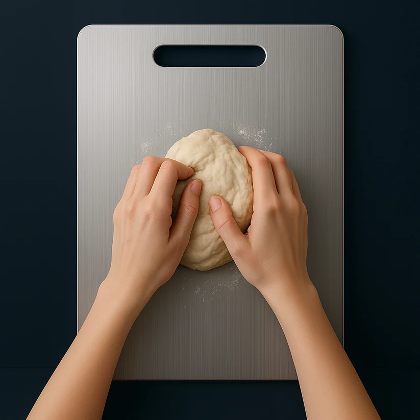 Edelstahl verdicktes Schneidebrett antibakteriell schimmelresistent Kneten Teigbrett Küche Obst Gemüse – Bild 7