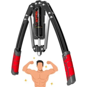 Verstellbarer Hydraulischer Brusttrainer mit Armtrainingsgerät - Hochbelastbares 10-200kg/22-440lbs Widerstandssystem inkl. Doppel-Federmechanismus, Verriegelungsfunktion & Polster für Fitnessstudio, Muskelaufbau Armbau (Schwarz)